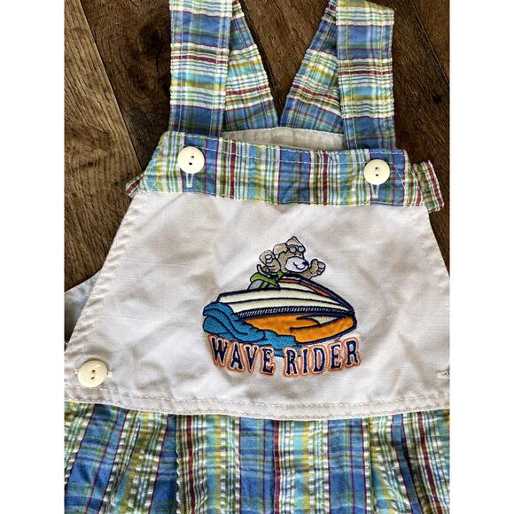 Vintage Boys 3T ‘Wave Rider’ Embroidered Plaid Romper - Picture 2 of 6